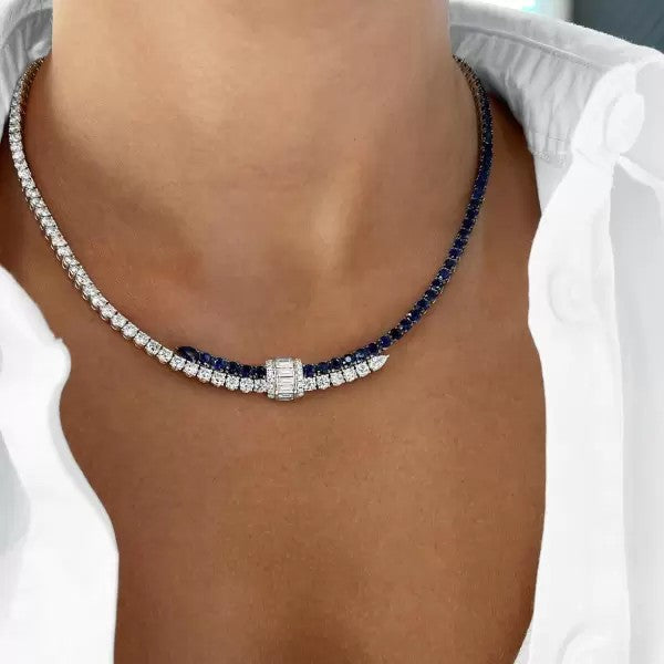 10ct Baguette Cut Sapphire Statement Necklace