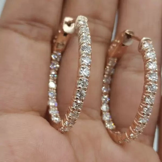 6ctw Round Cut White Sapphire Hoop Earrings