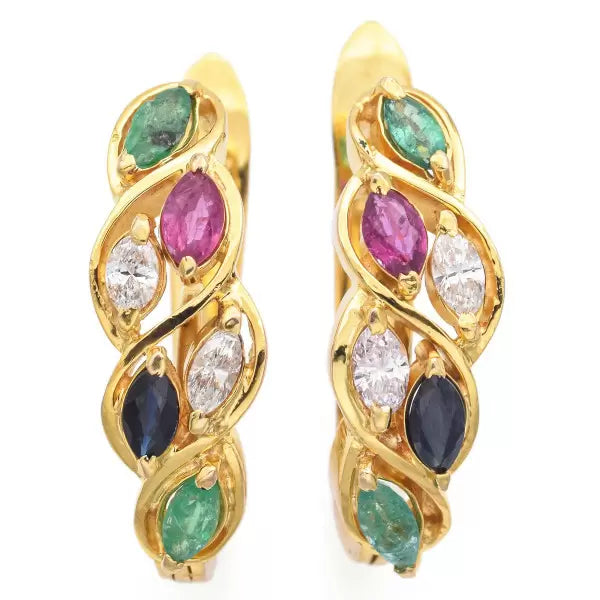 2.25ctw Marquise Cut Ruby Sapphire Emerald Omega-Back Stud Earrings