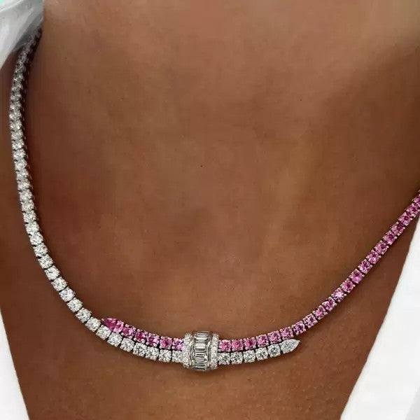10.8ctw Round Cut Pink Sapphire Statement Necklace