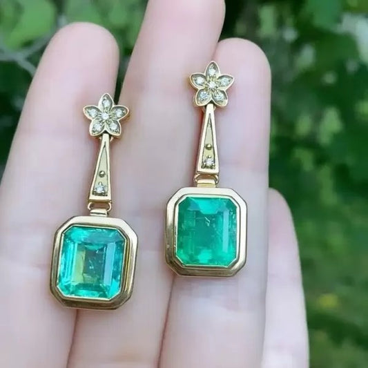 11ctw Asscher Cut Emerald Flower Drop Earrings
