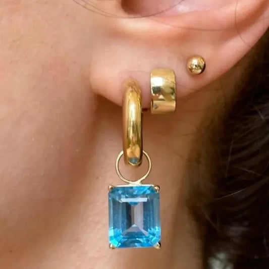 8ctw Emerald Cut Blue Topaz Drop Earrings
