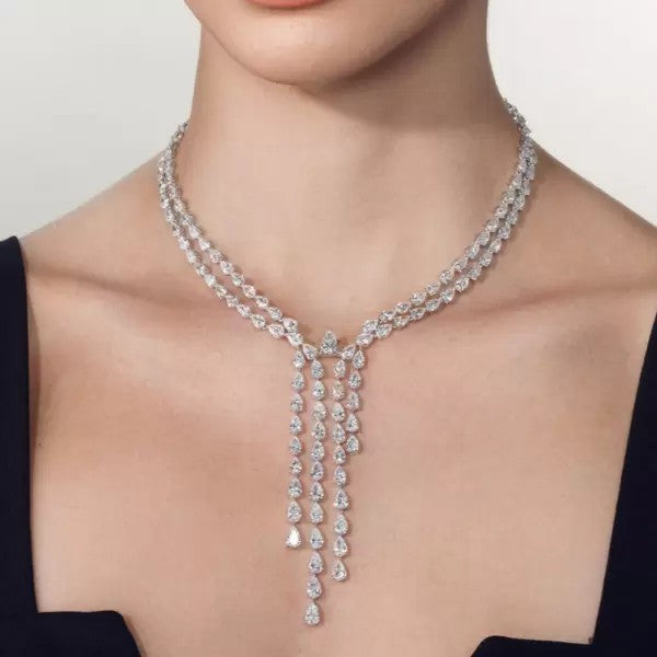 24ctw Pear Cut White Sapphire Chandelier Statement Necklace
