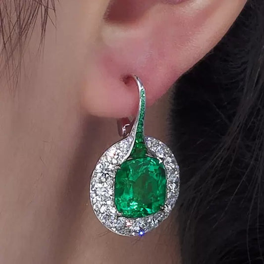 9ctw Cushion Cut Emerald Drop Earrings