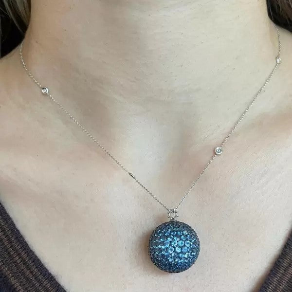 18.2ctw Round Cut Sapphire Pave Pendant Necklace