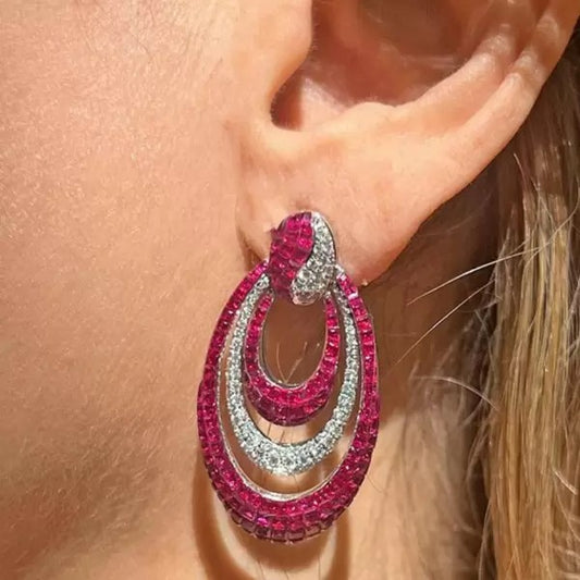 26ctw Asscher Cut Ruby Invisible Set Half Moon Drop Earrings