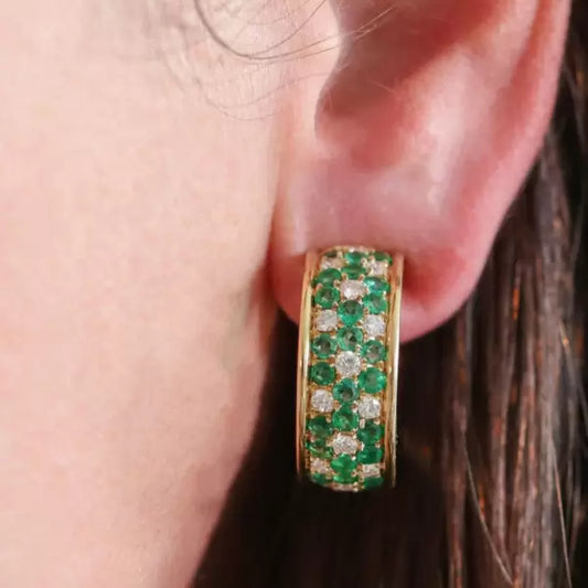 6.06ctw Round Cut Emerald Hoop Earrings