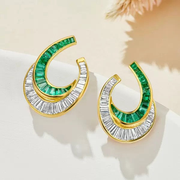 9.5ctw Emeralds Cut White Sapphire And Emerald Earrings
