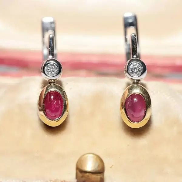 Two Tone 3ctw Oval Cut Ruby And White Sapphire Earrings