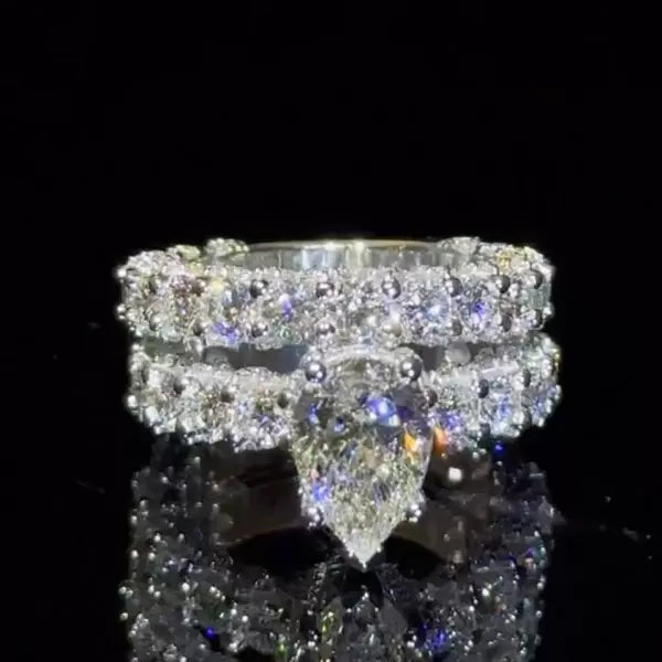 3ct Pear Cut White Sapphire Wedding Ring Set