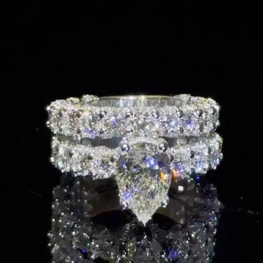 3ct Pear Cut White Sapphire Wedding Ring Set