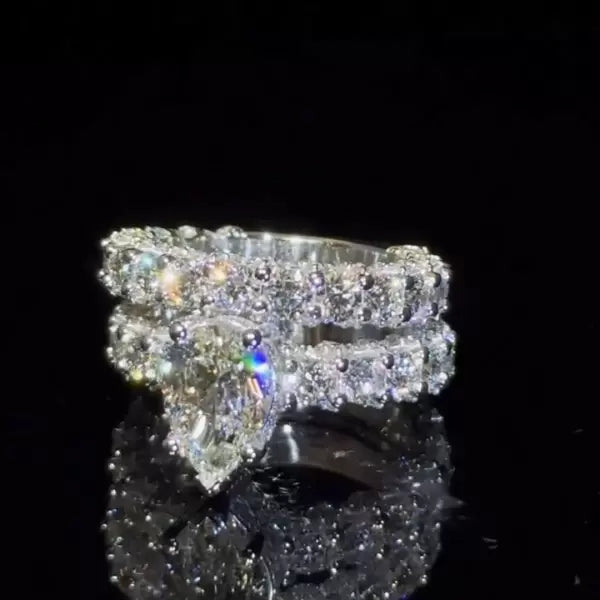 3ct Pear Cut White Sapphire Wedding Ring Set