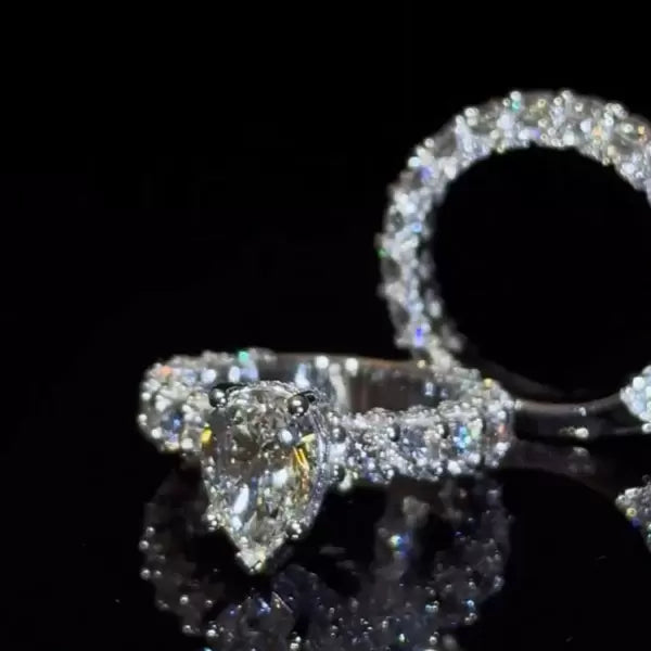 3ct Pear Cut White Sapphire Wedding Ring Set