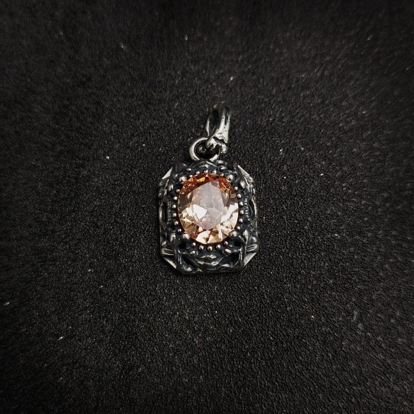 Vintage Oxidized Natural Gemstone Pendant Necklace | Luxury Trendy Unisex Hip-Hop Style with Sterling Silver Chain（YS-20250926-4）