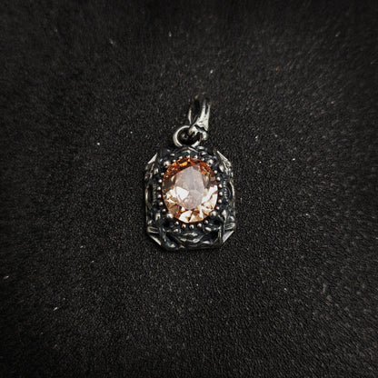 Vintage Oxidized Natural Gemstone Pendant Necklace | Luxury Trendy Unisex Hip-Hop Style with Sterling Silver Chain（YS-20250926-4）