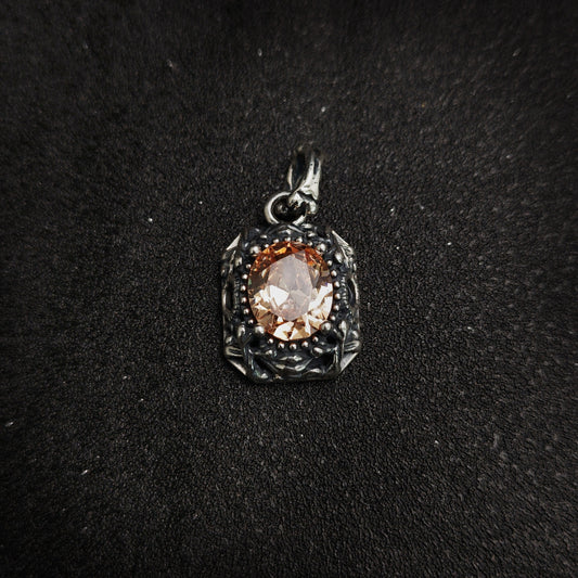 Vintage Oxidized Natural Gemstone Pendant Necklace | Luxury Trendy Unisex Hip-Hop Style with Sterling Silver Chain（YS-20250926-4）