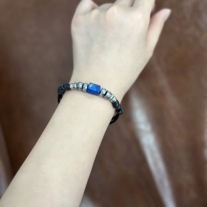 Lapis Awakening: Hammered Sterling Silver Wrap Bracelet（YS-20251111-5）