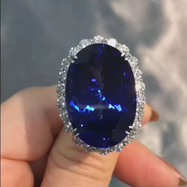 18ct Oval Cut Blue Sapphire Engagement Ring