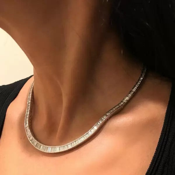 17ctw Baguette Cut White Sapphire Statement Necklace
