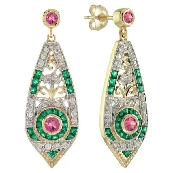 Art Deco 6ctw Round Cut Pink Tourmaline Drop Earrings