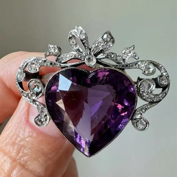 Vintage 12ctw Heart Cut Amethyst Pendant Necklace