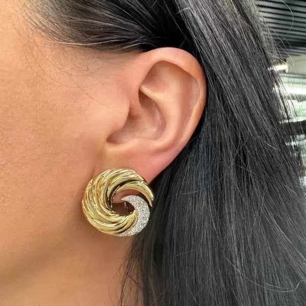 Vintage 3.37ctw Round Cut White Sapphire Swirl Stud Earrings