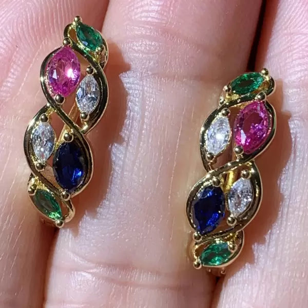 2.25ctw Marquise Cut Ruby Sapphire Emerald Omega-Back Stud Earrings