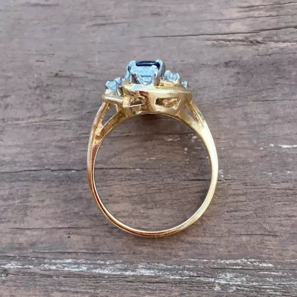 Vintage Estate 3ctw Oval Cut Sapphire Freeform Ring