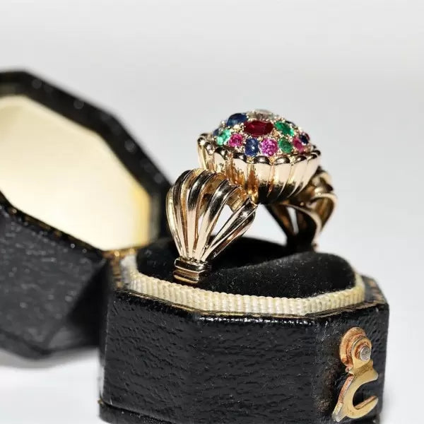 Vintage 3.3ctw Round Cut Ruby Sapphire Emerald Ring