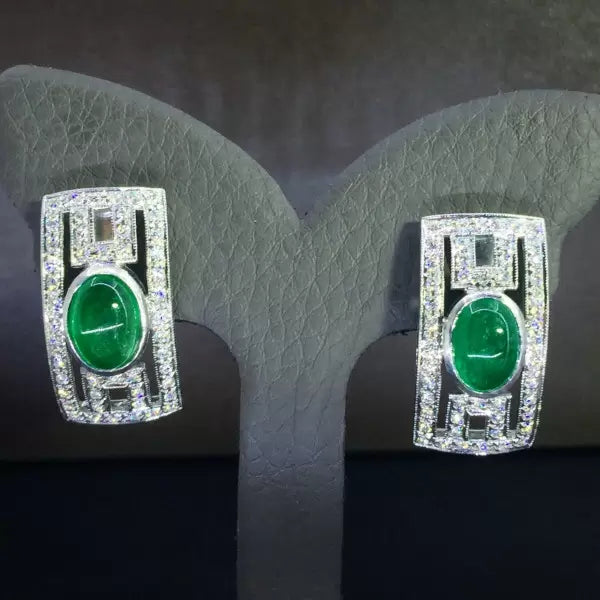 Art Deco 8ctw Oval Cut Emerald Stud Earrings