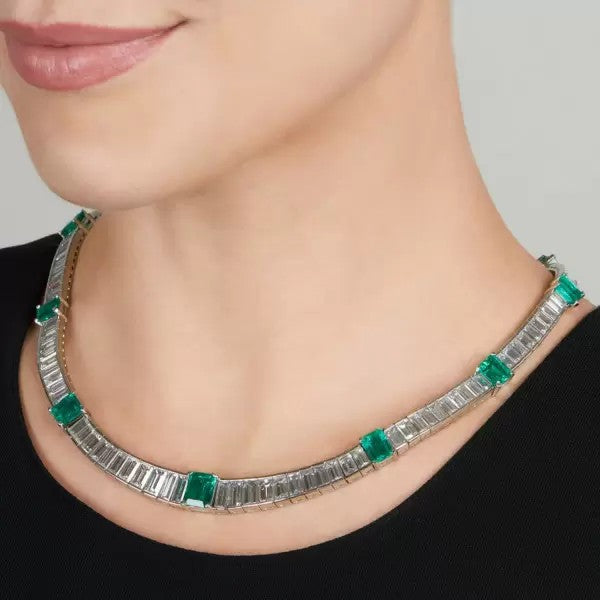 33ctw Emerald Cut Emerald Statement Necklace