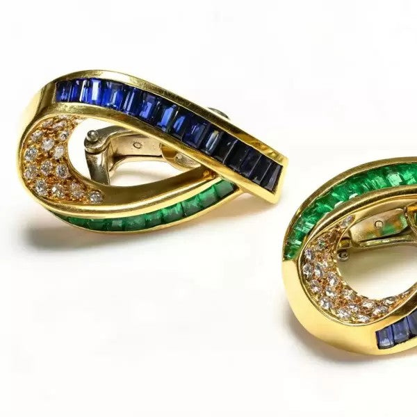 5.4ctw Baguette Cut Emerald Sapphire Stud Earrings