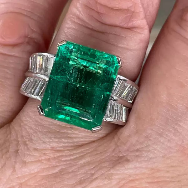 Vintage 13ctw Emerald Cut Emerald Ring