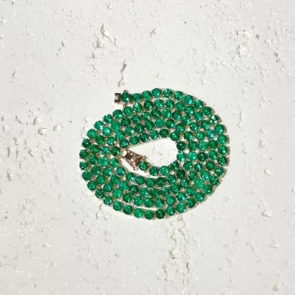 12.5ct Round Cut Emerald Tennis Statement Necklace