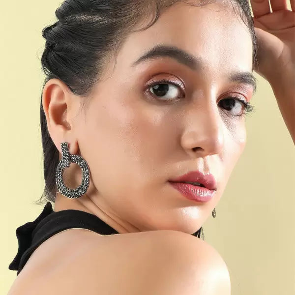 10ctw Round Cut Black Sapphire Hoop Earrings