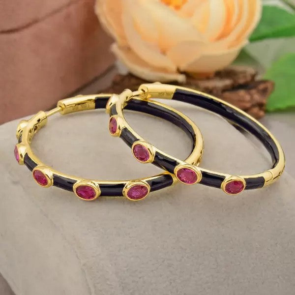 6ctw Oval Cut Ruby Enamel Hoop Earrings