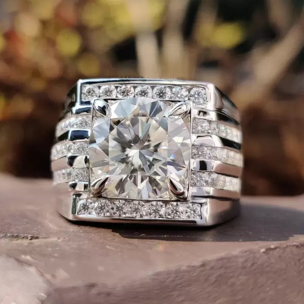 6.24ctw Round Cut White Sapphire Wide Engagement Ring