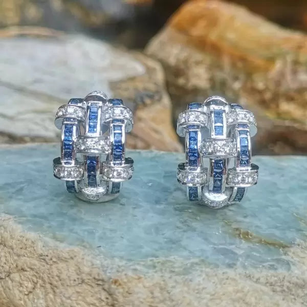 Art Deco 4.5ctw Princess Cut Sapphire Stud Earrings