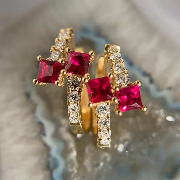 2.5ctw Princess Cut Ruby And White Sapphire Halo Stud Earrings