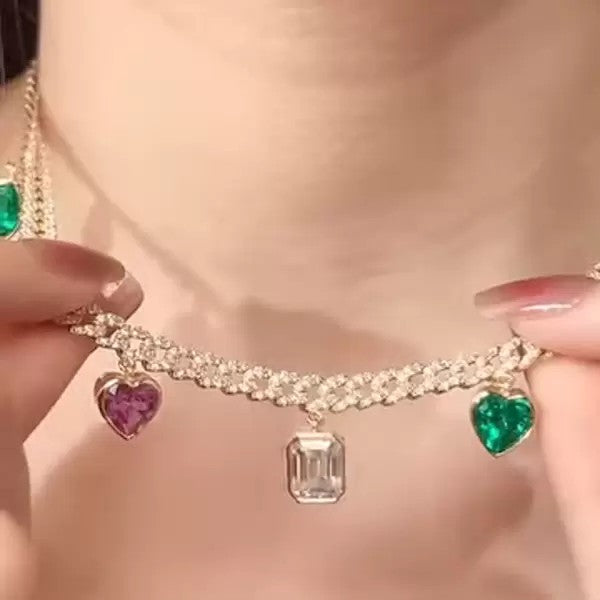 14ctw Multi Cut Multicolor Sapphire Link Chain Statement Necklace