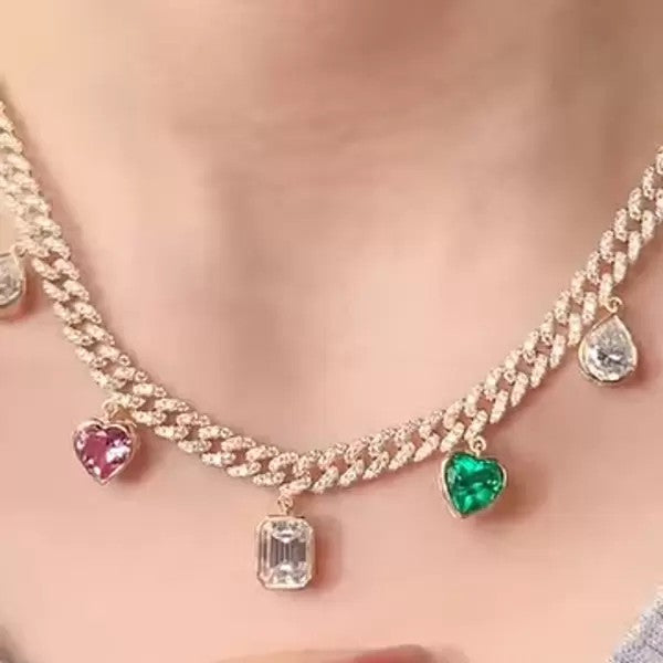 14ctw Multi Cut Multicolor Sapphire Link Chain Statement Necklace