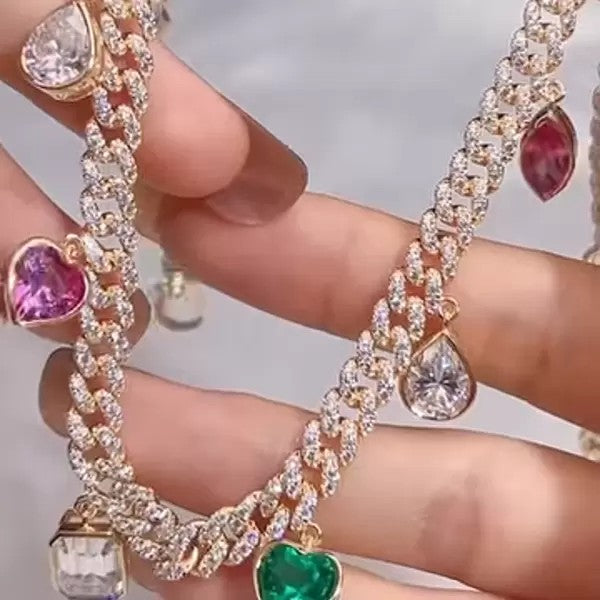 14ctw Multi Cut Multicolor Sapphire Link Chain Statement Necklace