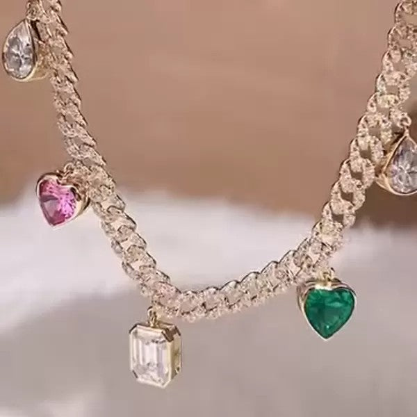 14ctw Multi Cut Multicolor Sapphire Link Chain Statement Necklace