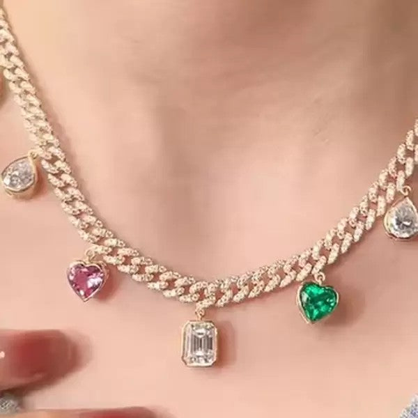 14ctw Multi Cut Multicolor Sapphire Link Chain Statement Necklace