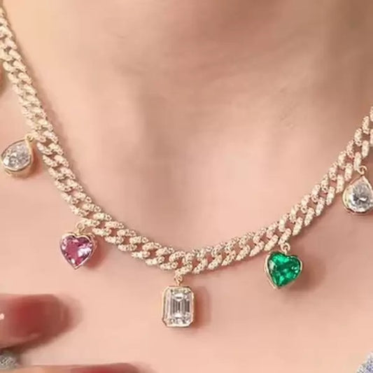 14ctw Multi Cut Multicolor Sapphire Link Chain Statement Necklace