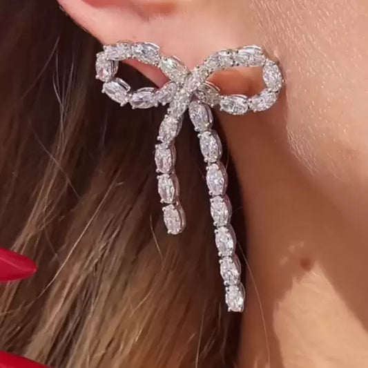 14ctw Round Cut White Sapphire Butterfly Knot Drop Earrings