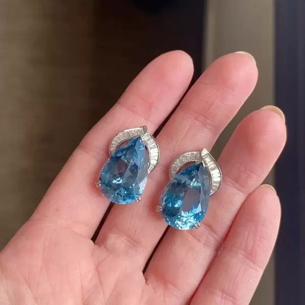 28ctw Pear Cut Aquamarine Drop Earrings