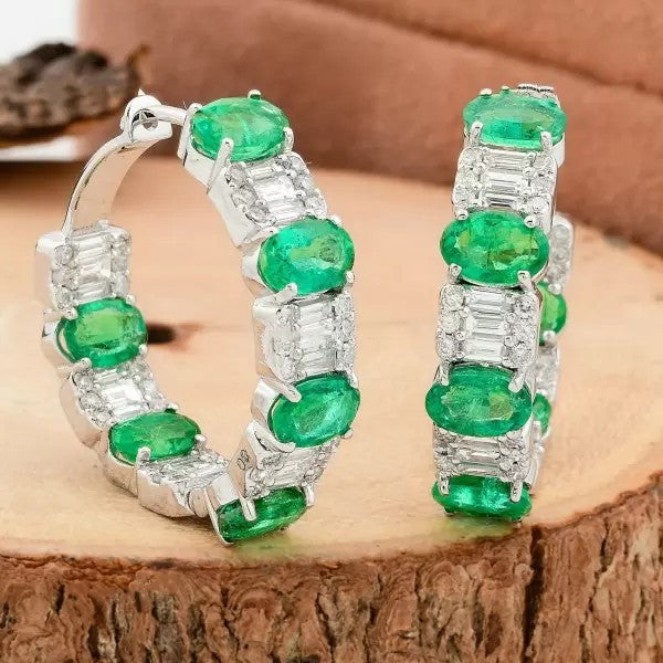 10.8ctw Oval Cut Emerald Hoop Earrings