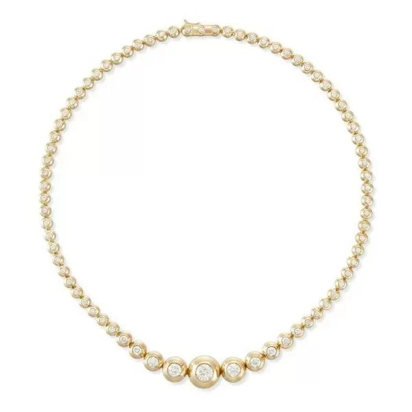 10ctw Round Cut White Sapphire Vintage Graduated Diamond Bubble Tennis Necklace