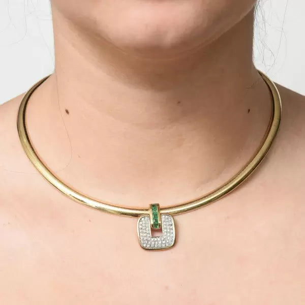 3ctw Round Cut Emerald Pendant Omega Necklace